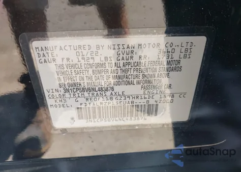 2022 Nissan Kicks S Xtronic Cvt from USA, damaged, VIN 3N1CP5BV6NL483876